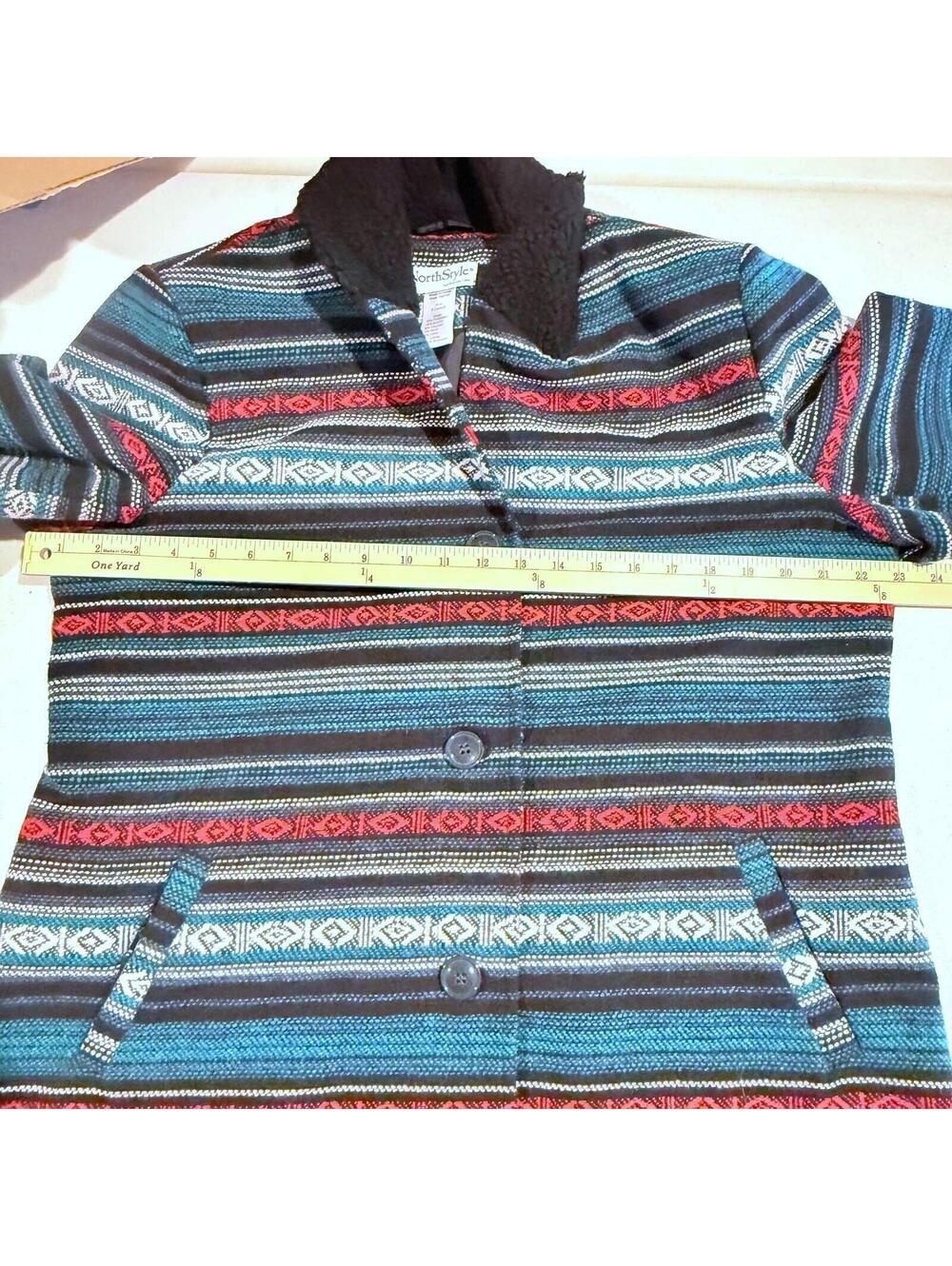 NorthStyle Aztec Southwestern Striped Fleece Collar Button Down Jacket Size XL
